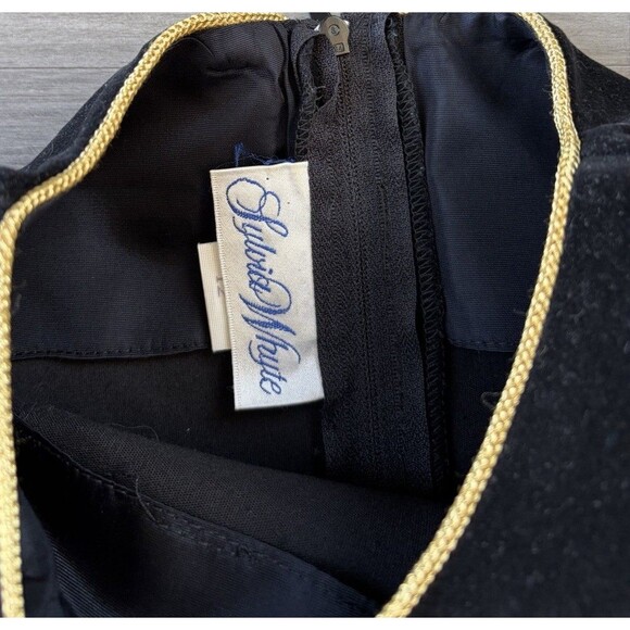Vintage Sylvia Whyte Girls Holiday Black Gold Velvet Dress Size 12 Bow Striped - Picture 4 of 9
